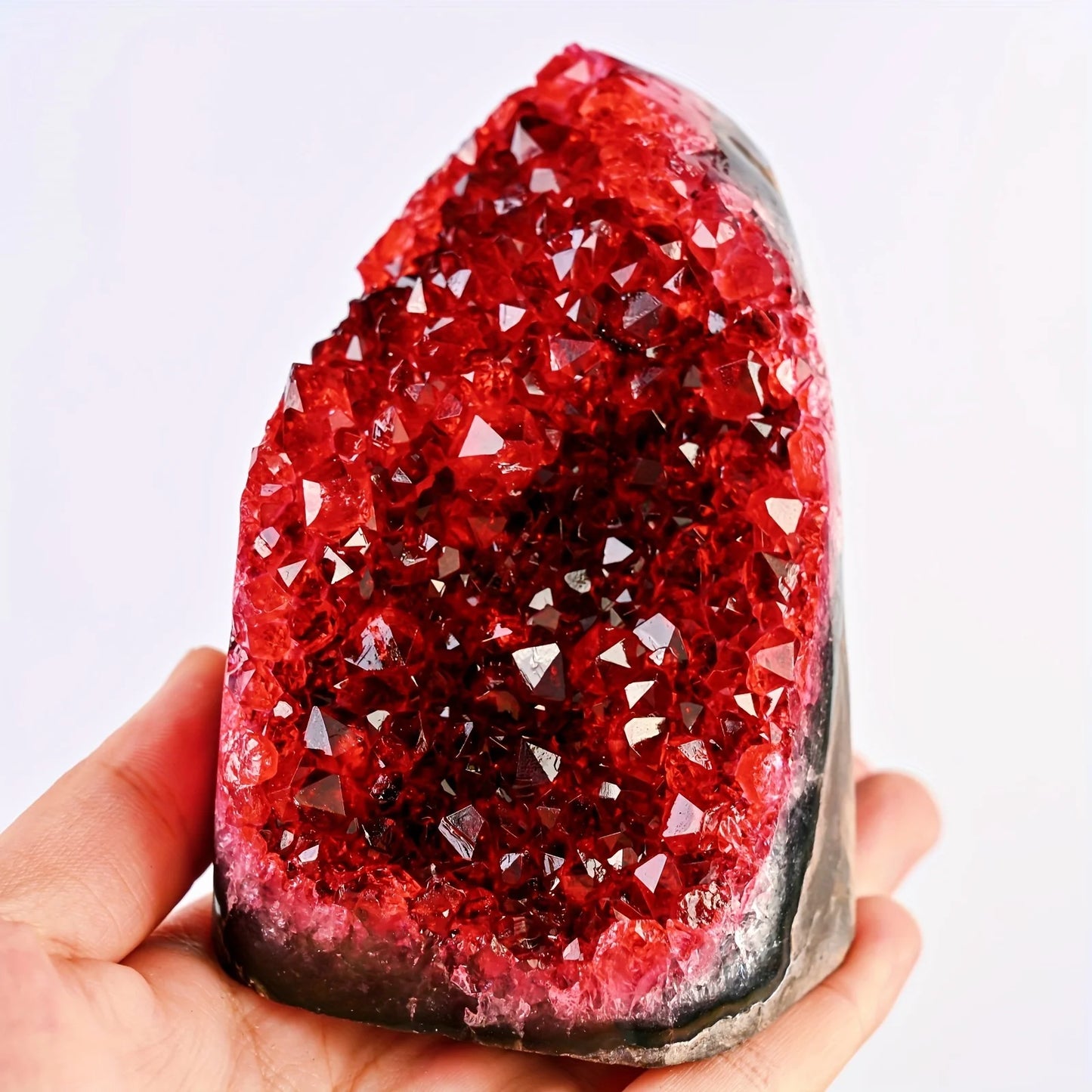 CrystalHola Rare Red Geode Cut Base Cluster Decor Gift Idea
