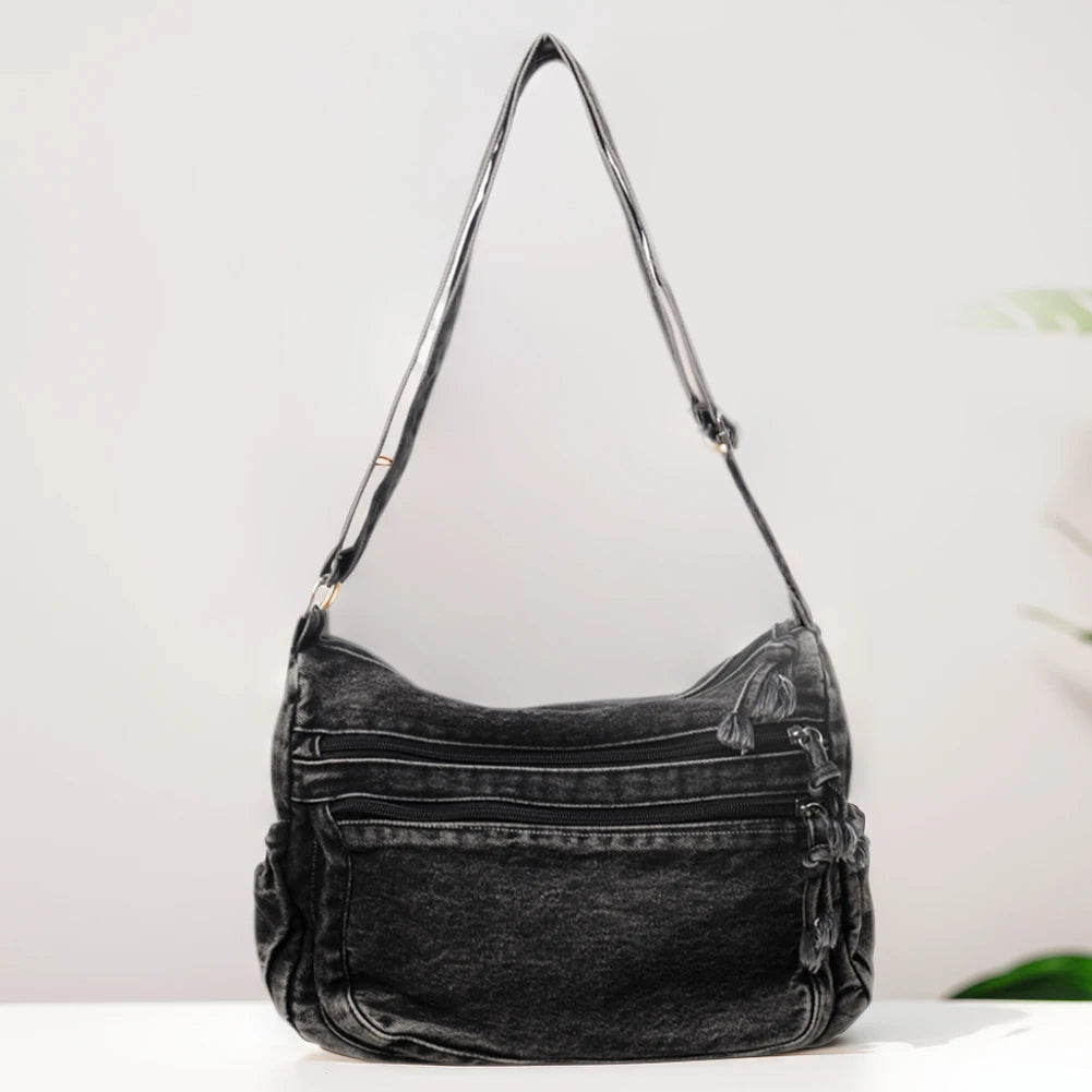 NONECN Denim Hobo Shoulder Bag Women Crossbody Messenger