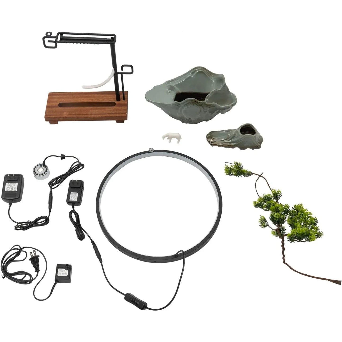 Bymaocar Tabletop Water Fountain With LED Light MistMaker Incense Holder