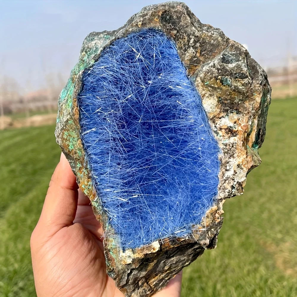 CrystalHola Green Needle Quartz Azurite Specimen Home Decor