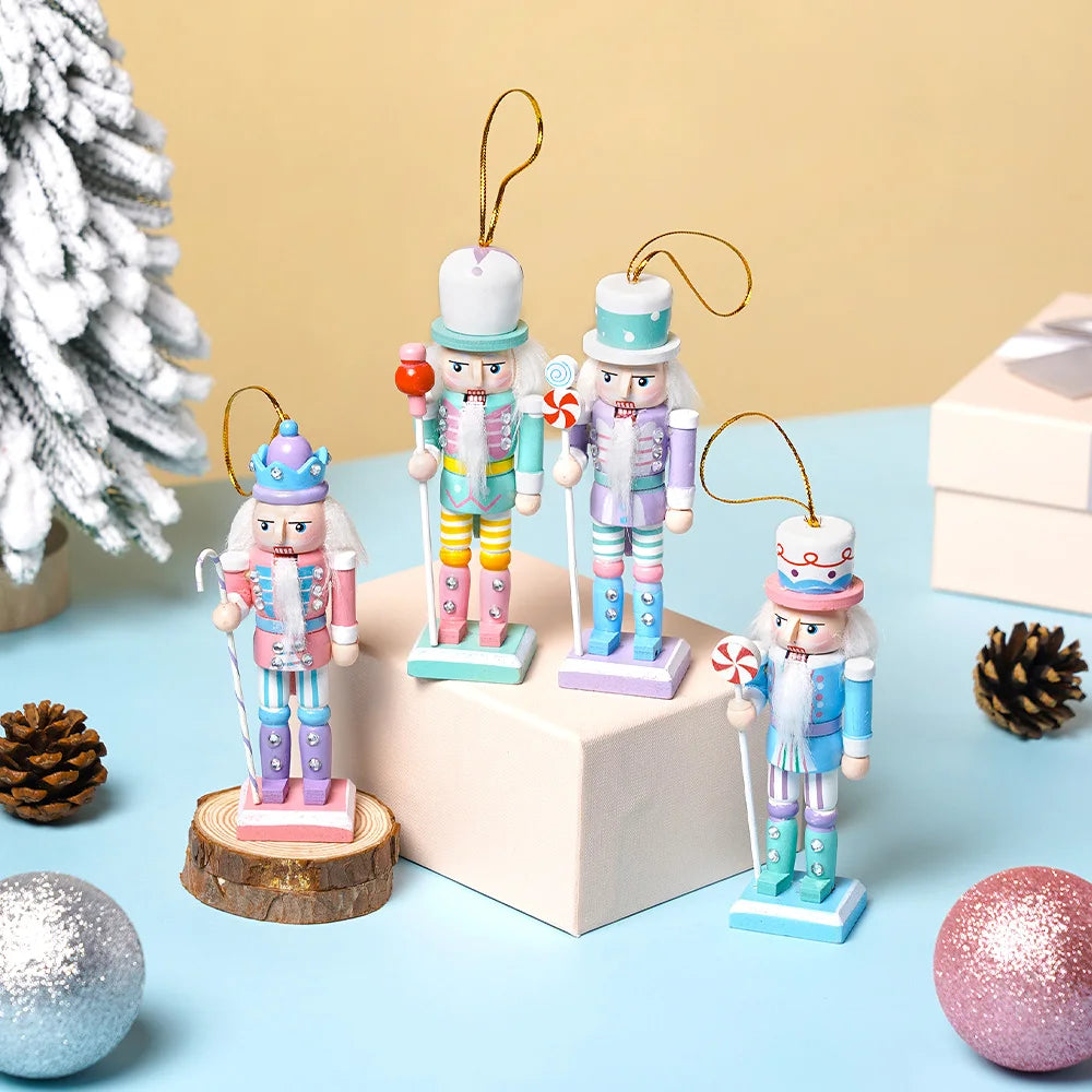 Macaron Nutcracker Ornaments 4-Piece Painted Wooden Christmas Decorations