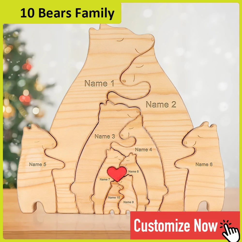 NONEDropshipping Personalized Bear Family Wooden Puzzle Free Engraving
