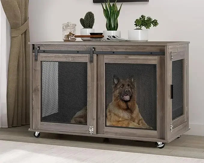 Dog Crate Furniture, Wooden Heavy Duty Dog Kennel Indoor, Decorative Dog Cage Table for Extra Large Dogs