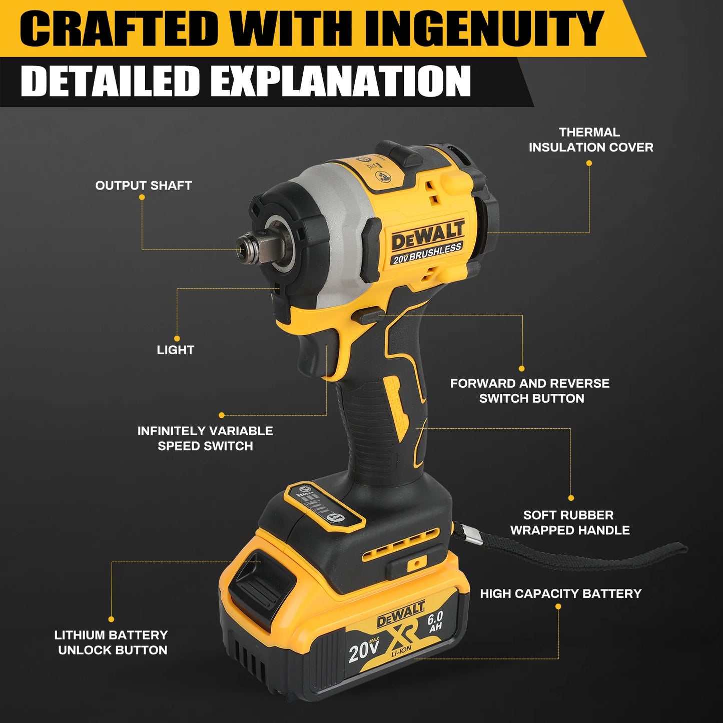 DeWalt DCF850 20V Lithium Cordless Impact Wrench High Torque