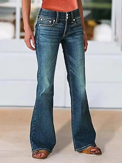 Women's Flare Bell Bottom Jeans Y2K Vintage Low Rise Stretch Bootcut Jeans Casual Wide Leg Denim Pants Streetwear