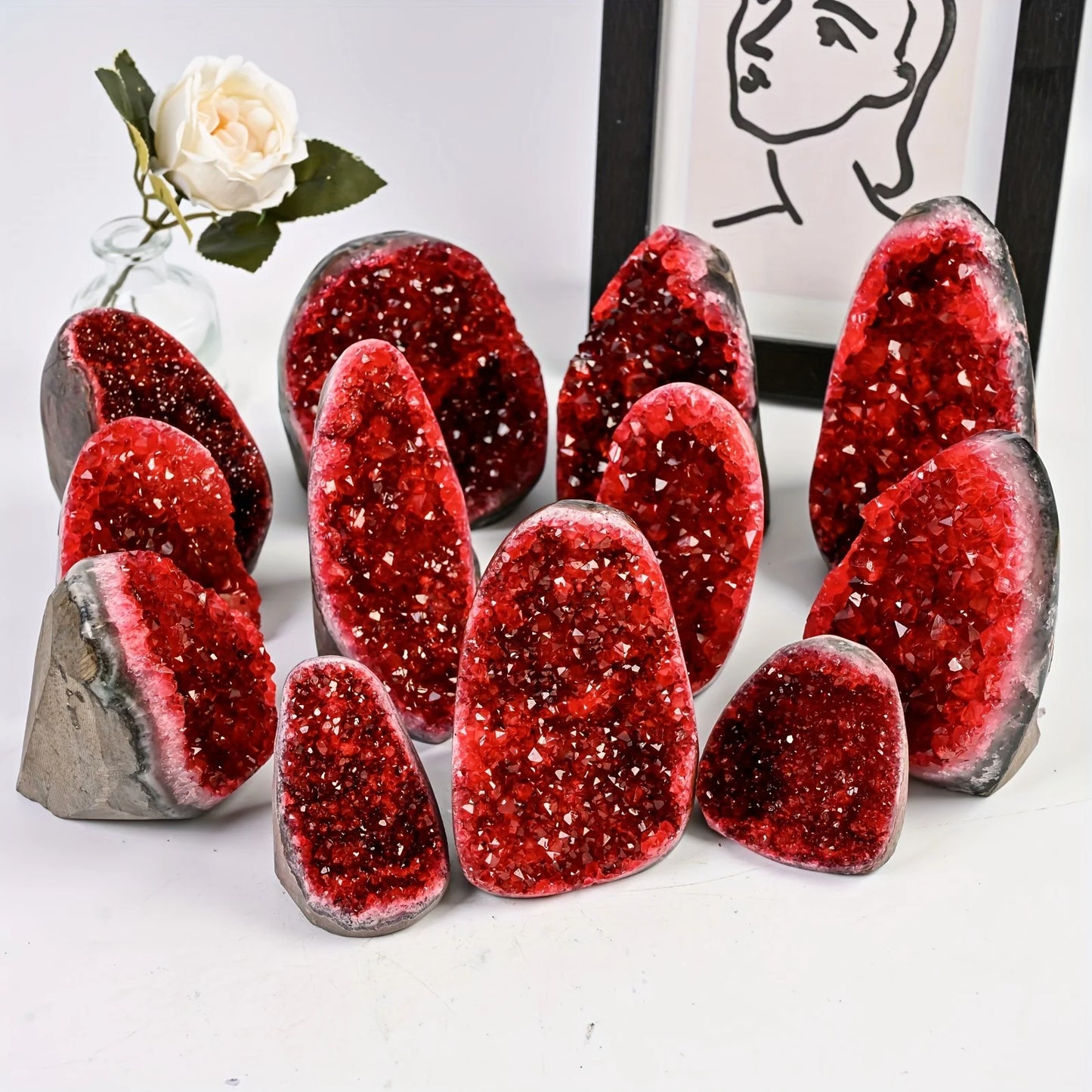 CrystalHola Rare Red Geode Cut Base Cluster Decor Gift Idea