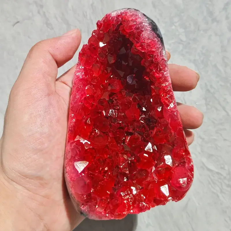 CrystalHola Rare Red Geode Cut Base Cluster Decor Gift Idea