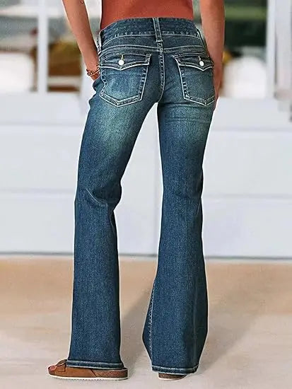 Women's Flare Bell Bottom Jeans Y2K Vintage Low Rise Stretch Bootcut Jeans Casual Wide Leg Denim Pants Streetwear