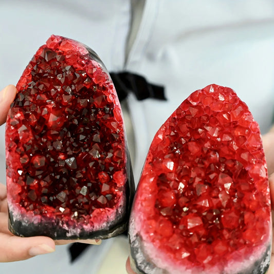 CrystalHola Rare Red Geode Cut Base Cluster Decor Gift Idea