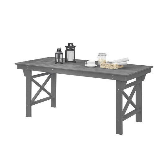 SeeHill Smoke Gray HDPE Patio Table, 66.9" Rectangle Outdoor Dining Table with Umbrella Hole, All-Weather Furniture for Backyard