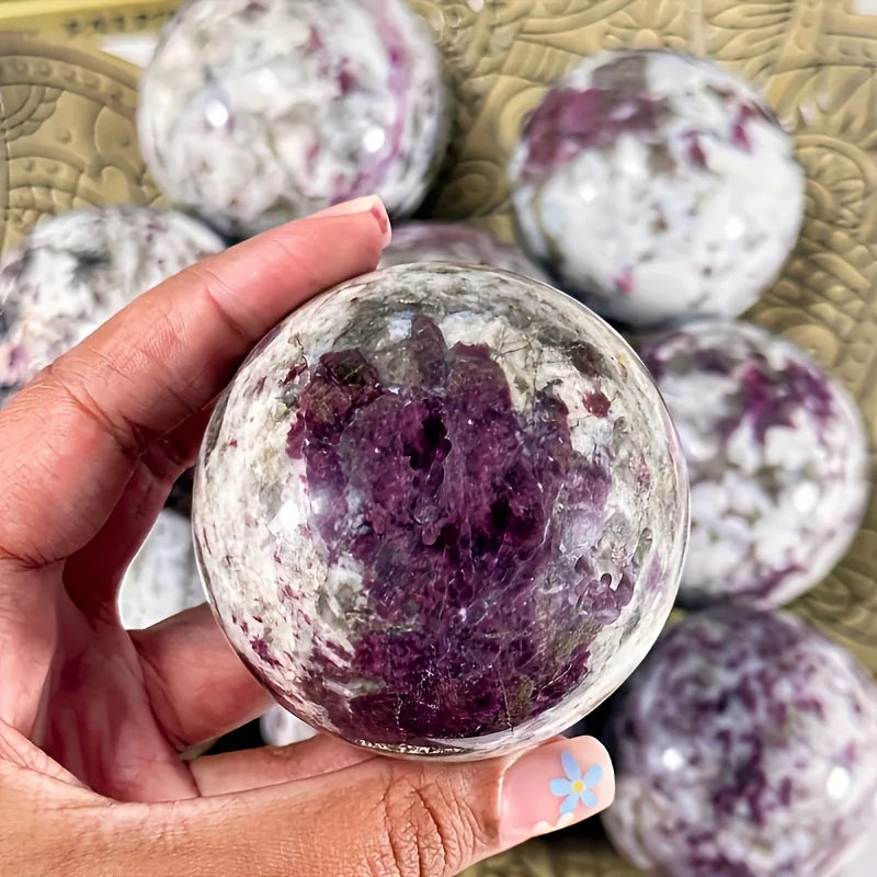 CrystalHola Plum Blossom Tourmaline Ball Crystal Gift