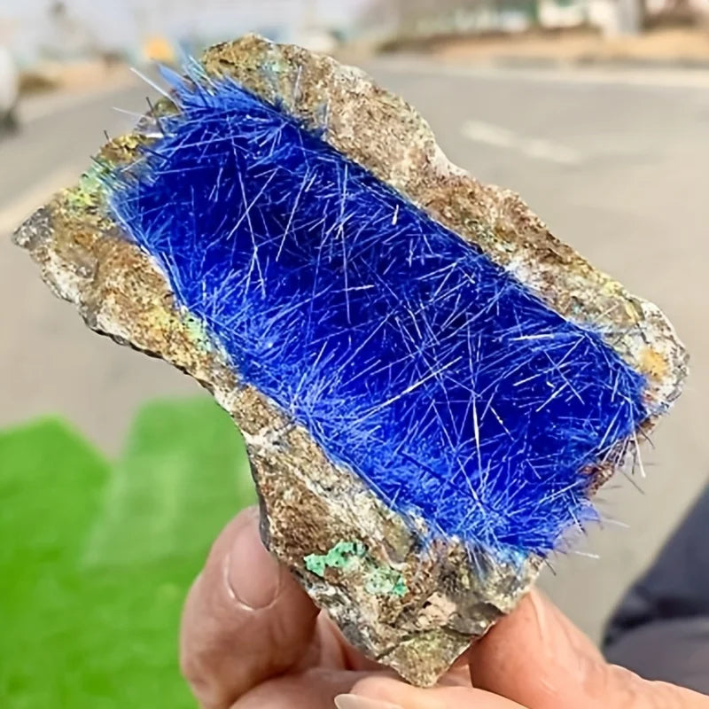 CrystalHola Green Needle Quartz Azurite Specimen Home Decor