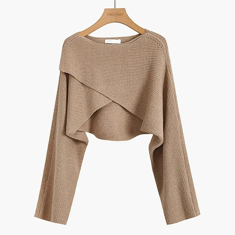 Sure Xiao Story Autumn Cropped Knitted Sweater For Women
