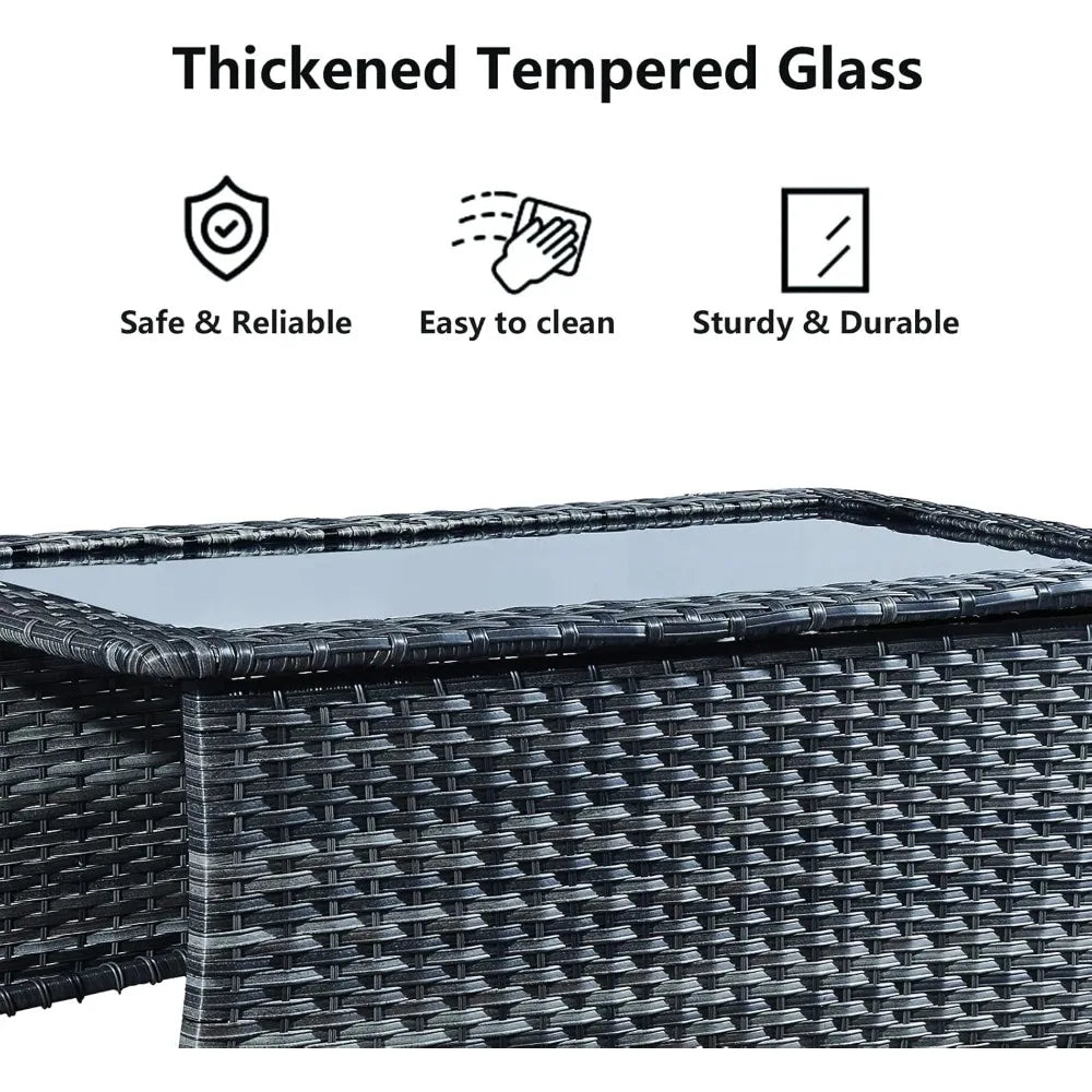 Rilyson Patio Tables Wicker Coffee Table - Outdoor Rattan Coffee Tables with Glass Top for Patio Proch Deck Balcony Rectangle Mi