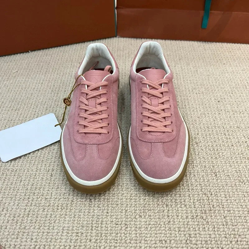 NONE Genuine Leather Lace Up Round Toe Unisex Sneakers