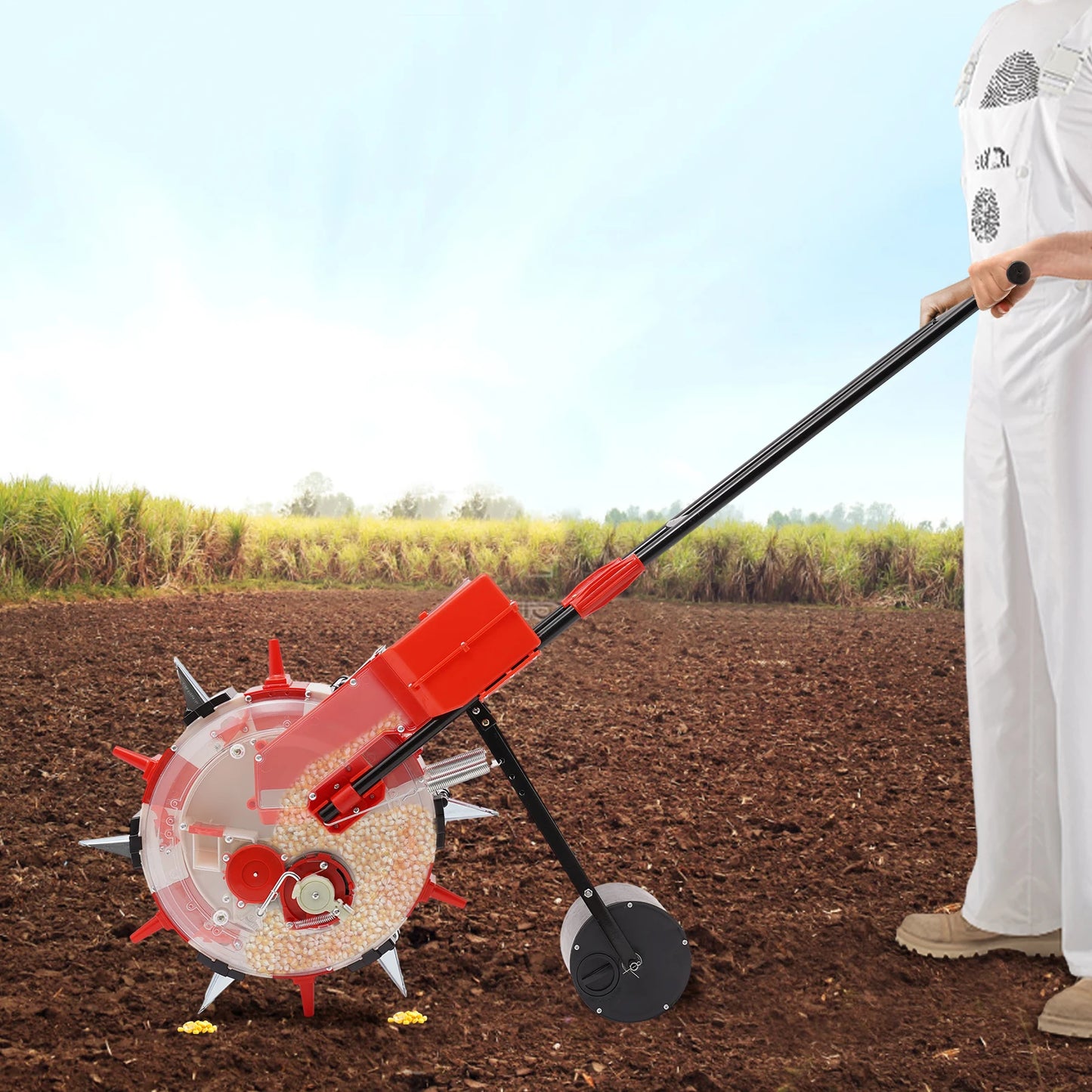 6 Nozzles Manual Seeder, Garden Hand-Push Seeding Machine, Roller Planter Seeding Seeder for Peanut Corn Cotton Soybean