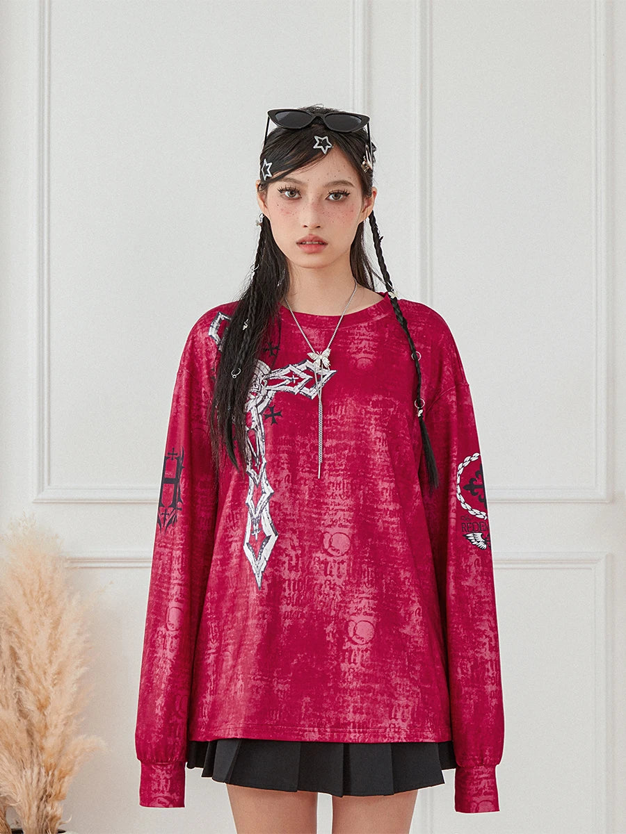 Hirigin Women's Vintage Gothic Graphic Long Sleeve Top