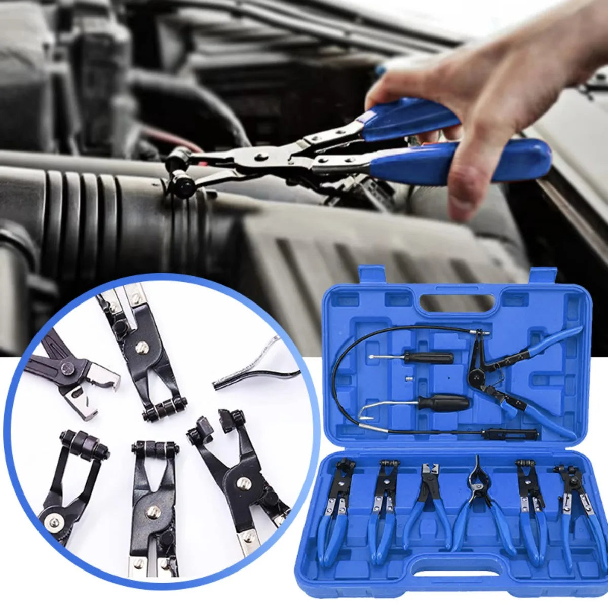 NONEDIY 9-Piece Hose Clamp Set With Spring Pliers For Auto Repair Storage Box