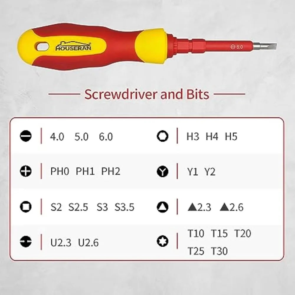 Insulated Screwdriver Set 500V 12 Piece Double Ended With Non Slip Handle