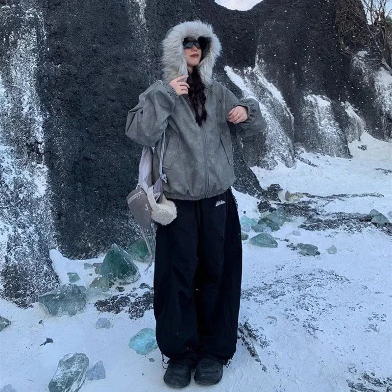 Winter Thick Fleece Pants For Women High Waist Baggy Trousers