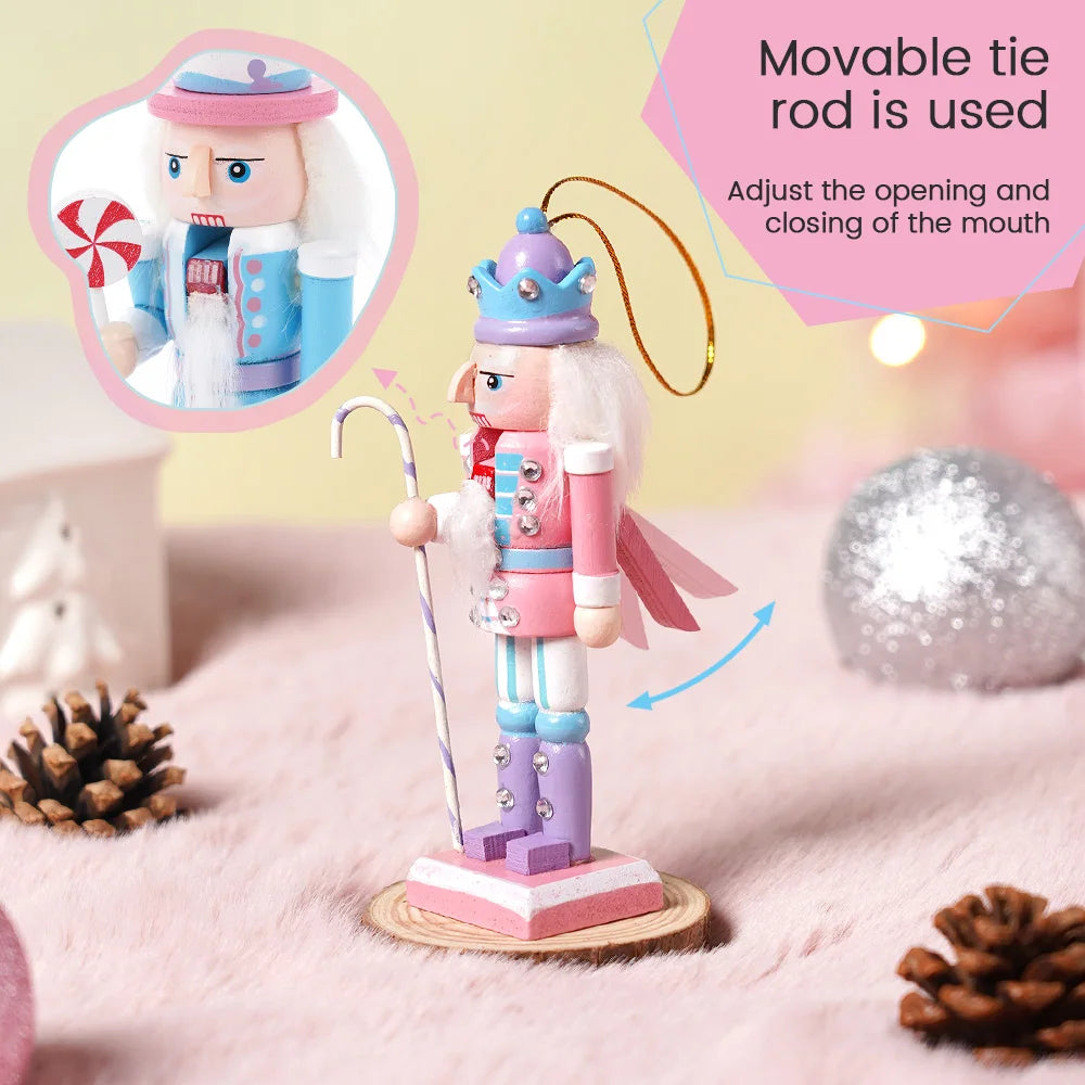 Macaron Nutcracker Ornaments 4-Piece Painted Wooden Christmas Decorations