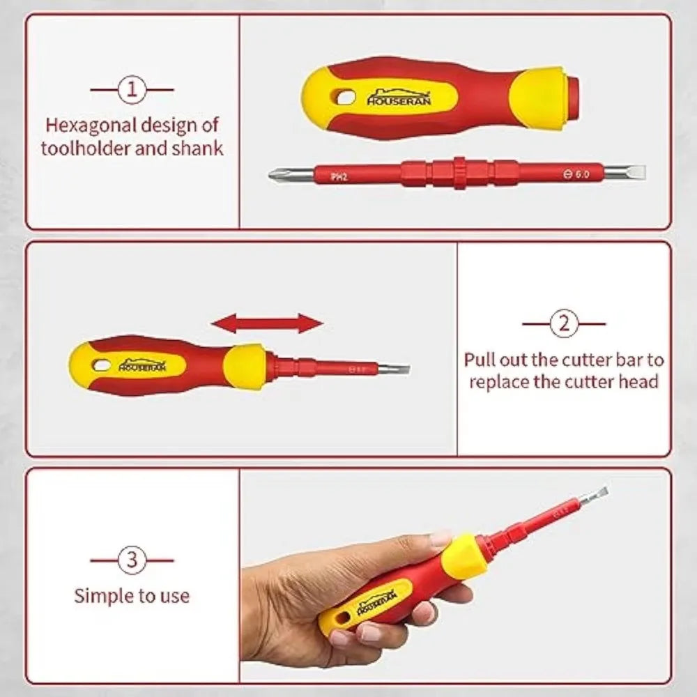Insulated Screwdriver Set 500V 12 Piece Double Ended With Non Slip Handle