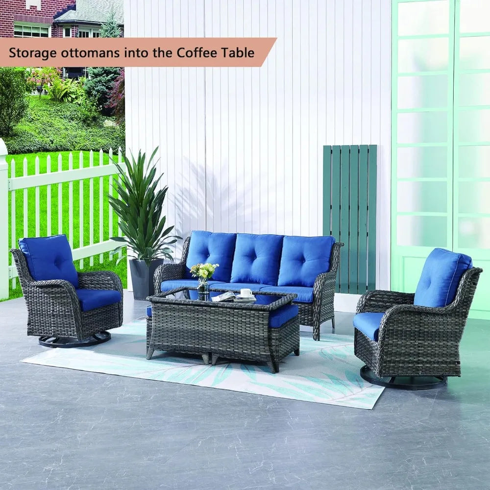 Rilyson Patio Tables Wicker Coffee Table - Outdoor Rattan Coffee Tables with Glass Top for Patio Proch Deck Balcony Rectangle Mi
