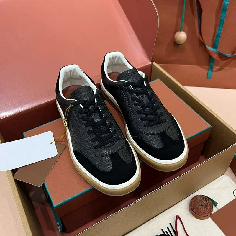 NONE Genuine Leather Lace Up Round Toe Unisex Sneakers