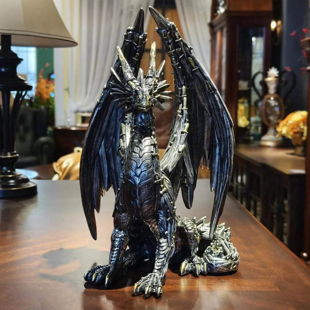 Steampunk Dragon Statue Resin Sitting Gear Sculpture For Desk Decor