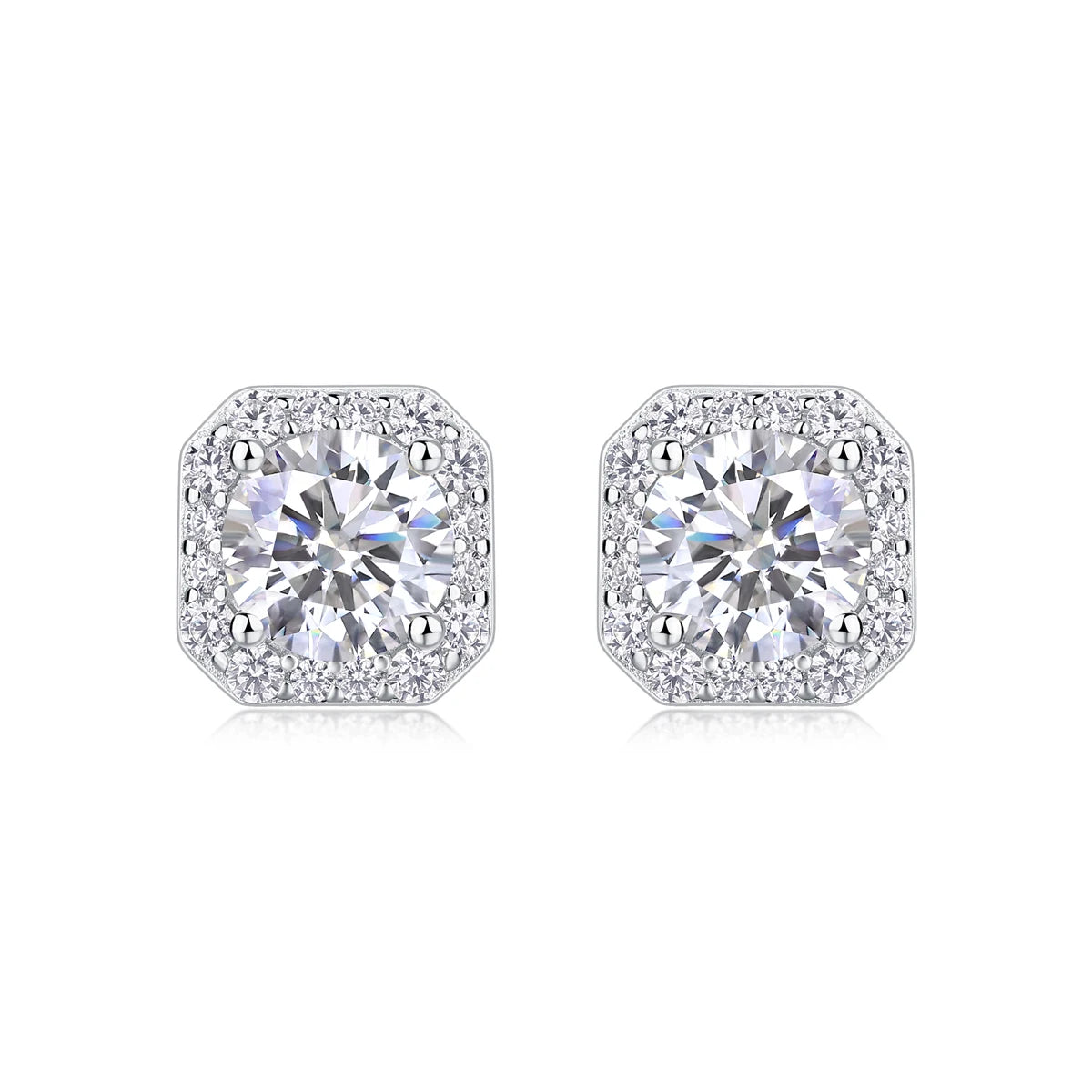 JIUZUAN Moissanite Octagon Halo Stud Earrings 925 Silver 18K Gold Plated