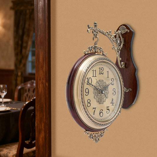 Wooden Double-Sided Wall Clock, Battery Operated, Silent Movement