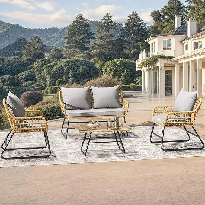 XMSJ 4-Piece Patio Wicker Bistro Set Outdoor All-Weather