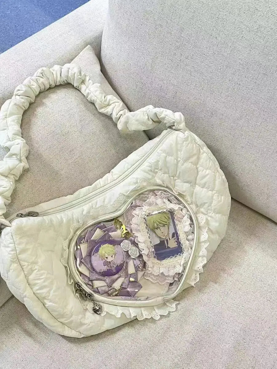 JIAERDI Heart Transparent Ita Bag Women Lace Crossbody Bag