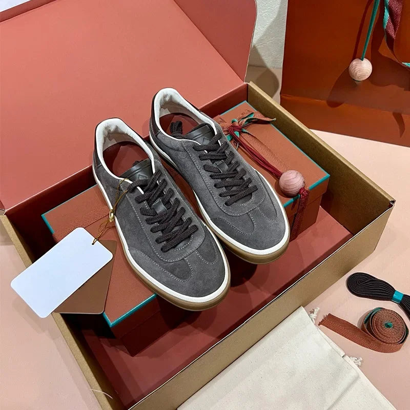 NONE Genuine Leather Lace Up Round Toe Unisex Sneakers