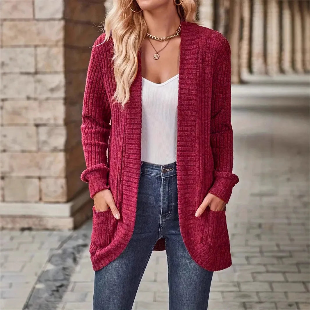 Women's Brushed Patchwork Casual Long Sleeve Cardigan