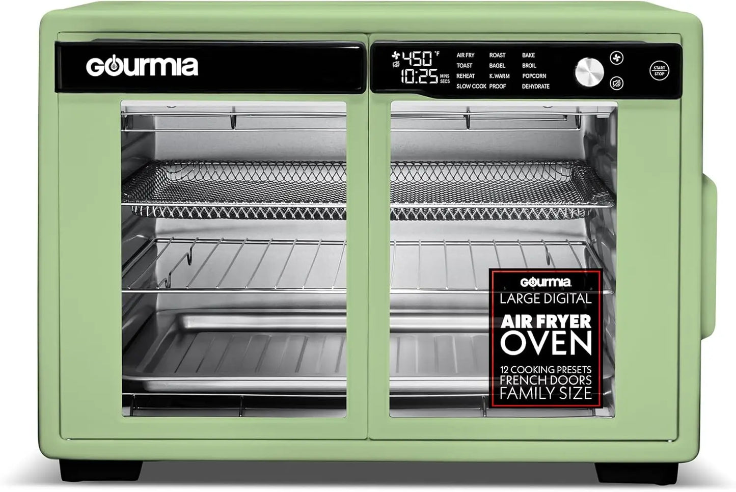 French Door Air Fryer Oven - 37 Qt Large Capacity Convection Toaster Oven, FryForce 360°, Digital Display, 12 Cooking Presets