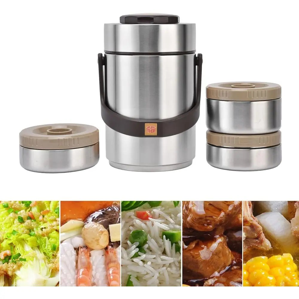 Wide Mouth Lunch Box, 2000ml 3-Layer Stackable Insulated Food Container Reusable Leak Proof Soup Food Jar for Warm/Cool Food Dai