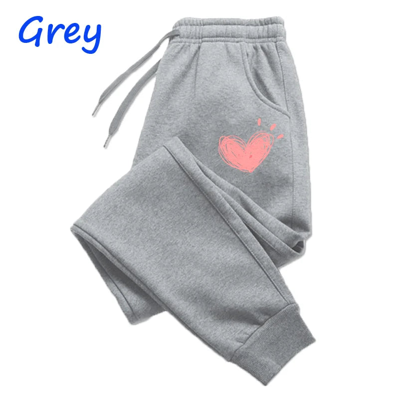 Women Heart Print Sweatpants Cotton Jogger Pants