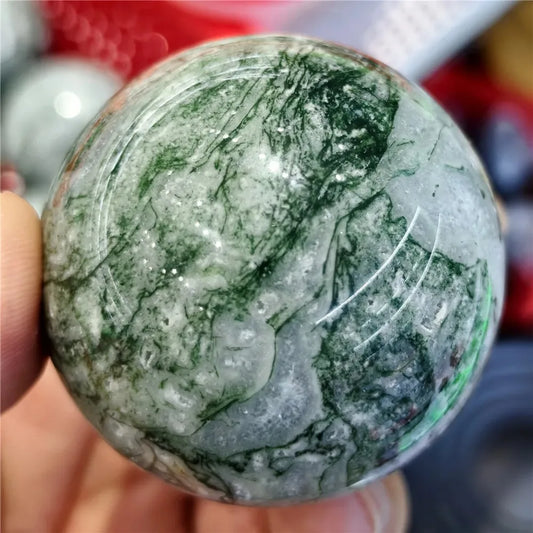 CrystalHola Natural Moss Agate Ball Reiki Tree Sphere