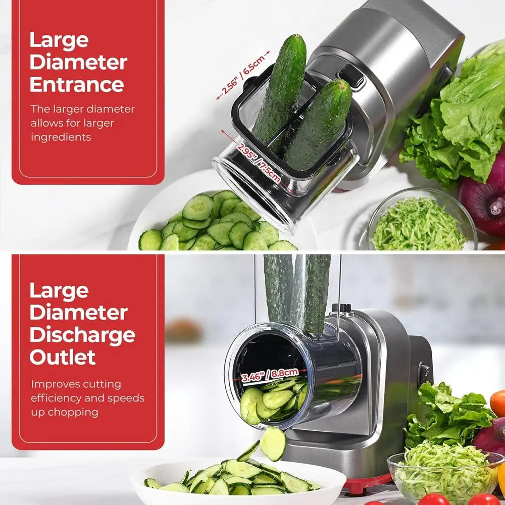 Electric Cheese Grater, Salad Maker with 6 Different Shapes of Blades, 250W Electric Slicer Shredder for Cheeses, Fruits, Vegeta