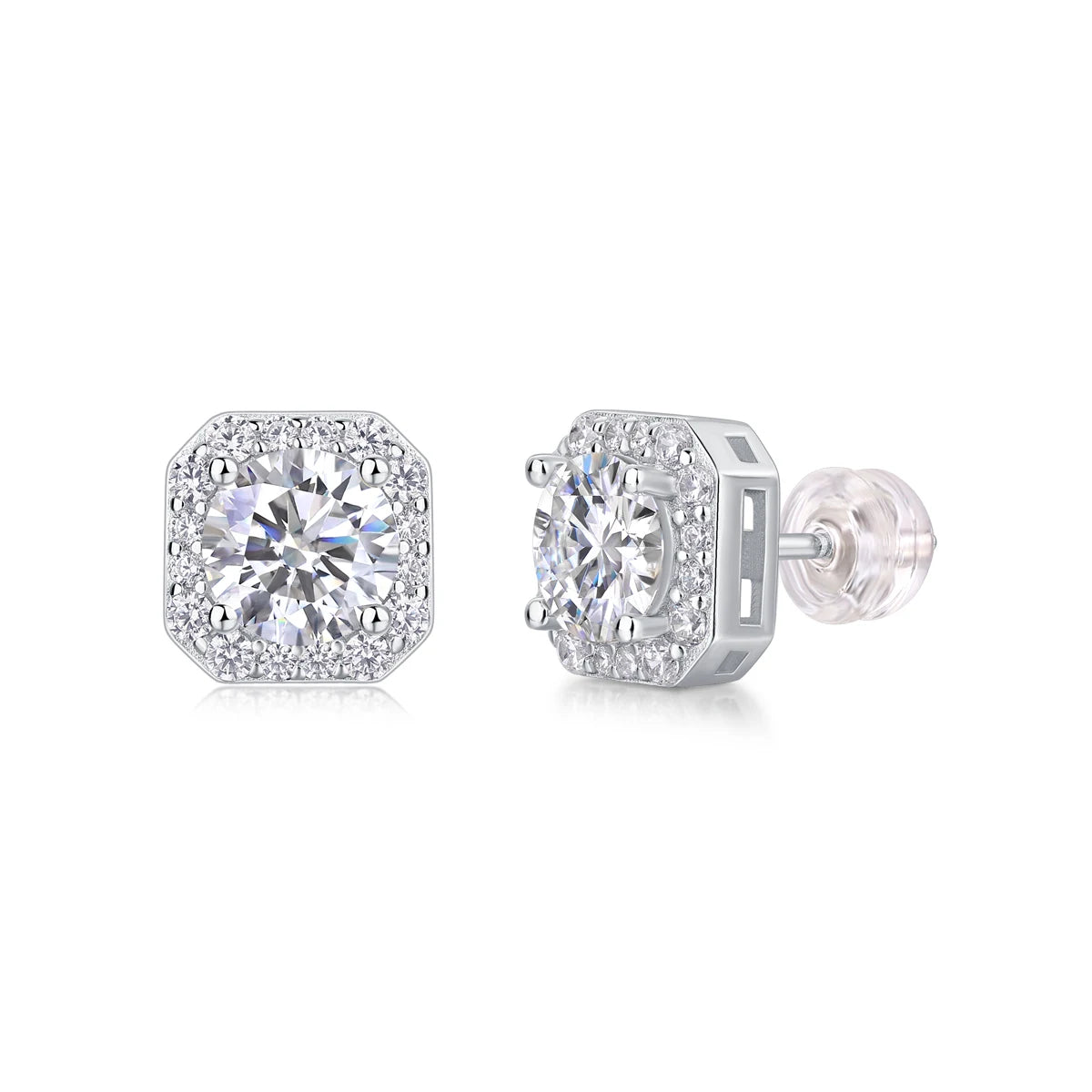 JIUZUAN Moissanite Octagon Halo Stud Earrings 925 Silver 18K Gold Plated