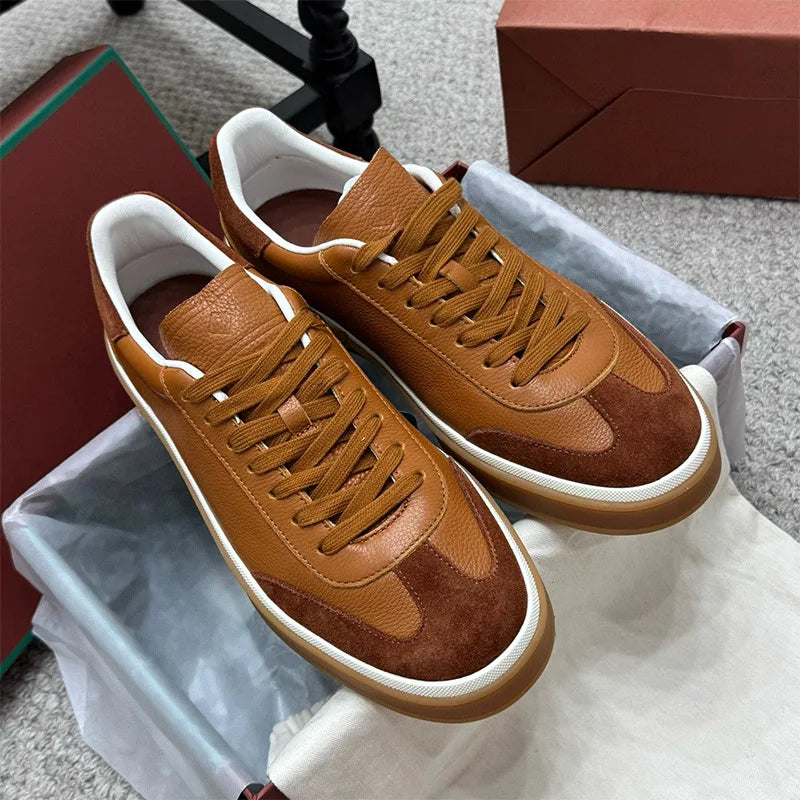 NONE Genuine Leather Lace Up Round Toe Unisex Sneakers