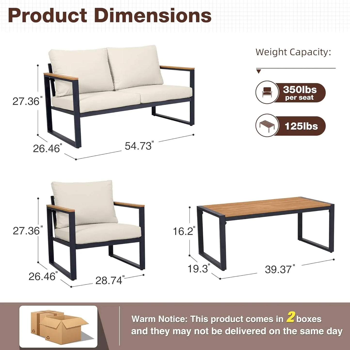 Patio Furniture Set, 4 Pieces Outdoor Patio Furniture with Coffee Table Set, Metal Patio Conversation Sets, Customized