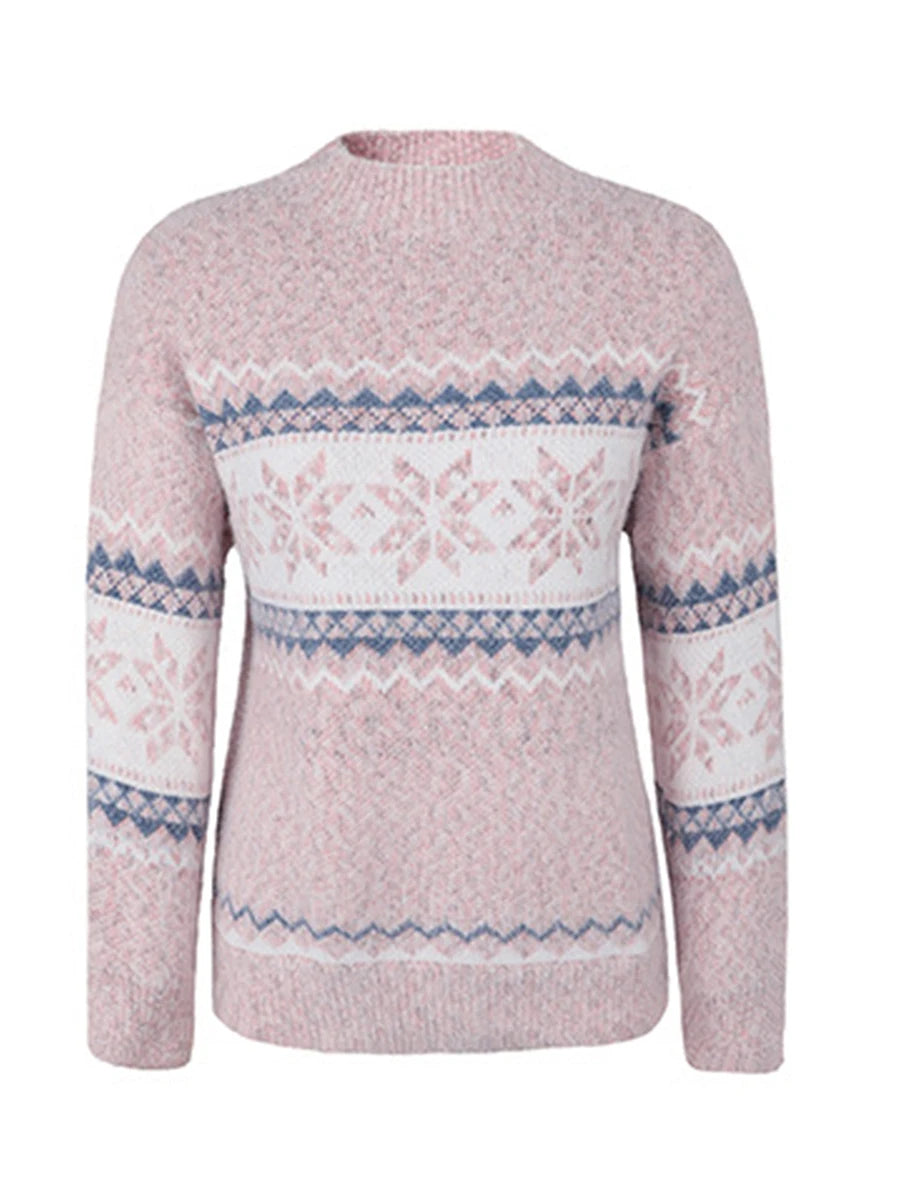 Hirigin Women's Loose Christmas Sweater Cartoon Snowflake Print