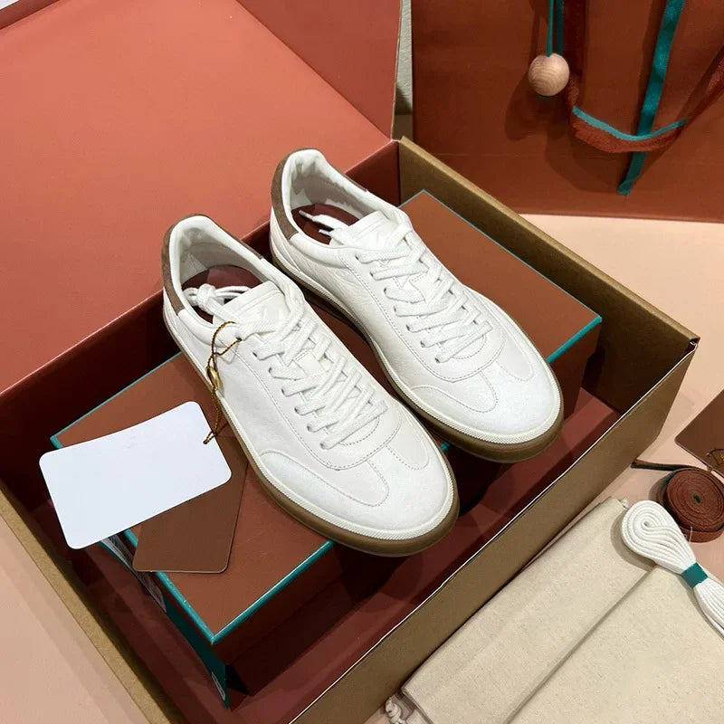 NONE Genuine Leather Lace Up Round Toe Unisex Sneakers