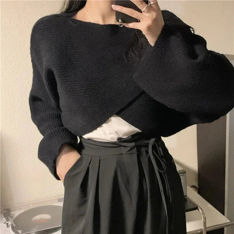 Sure Xiao Story Autumn Cropped Knit Sweater Women Long Sleeve