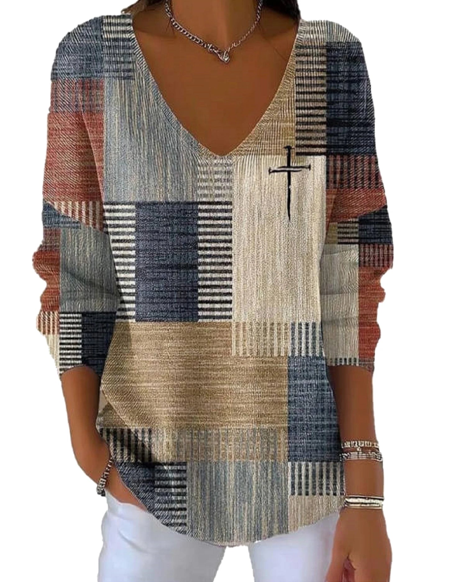 APWIKOGER Womens Casual Retro Color Block Faith Cross Jesus Sweatshirts