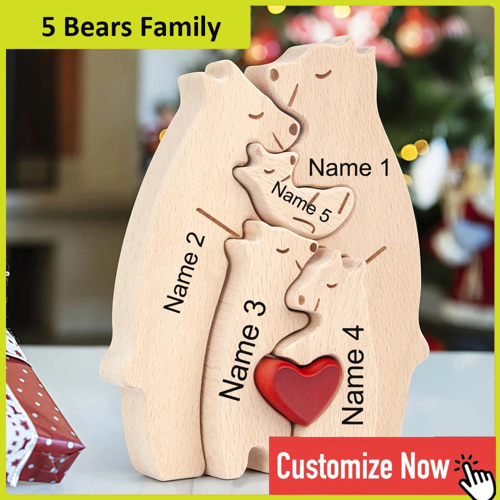 Nonedropshipping Personalized Bear Family Wooden Puzzle Free Engraving