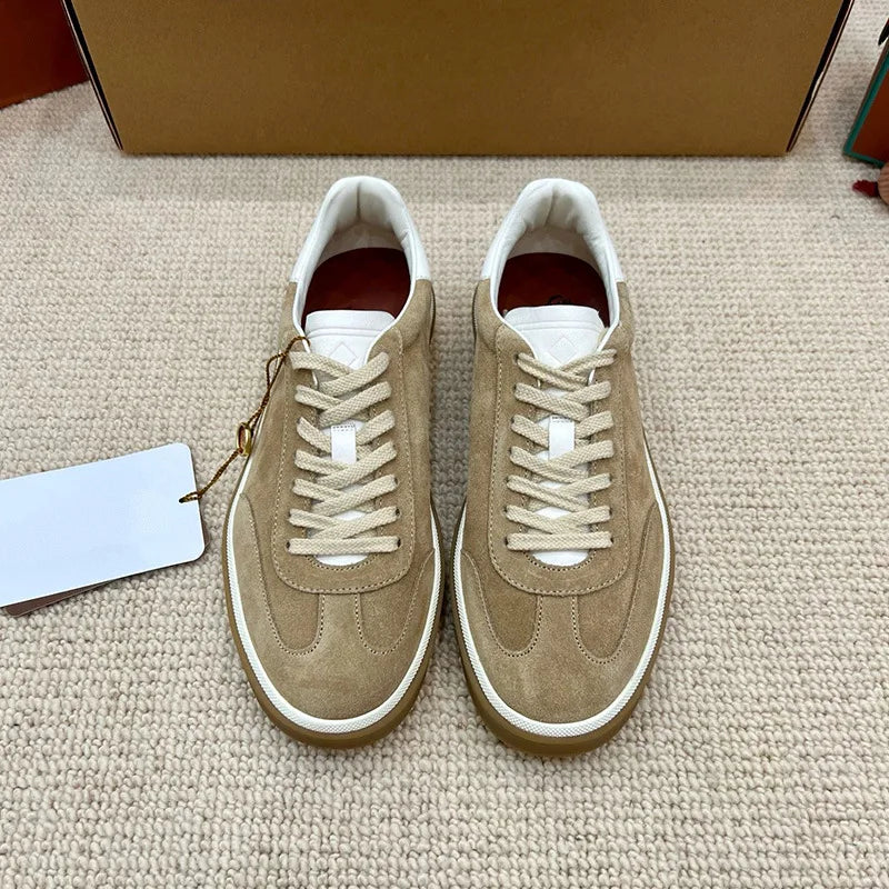 NONE Genuine Leather Lace Up Round Toe Unisex Sneakers