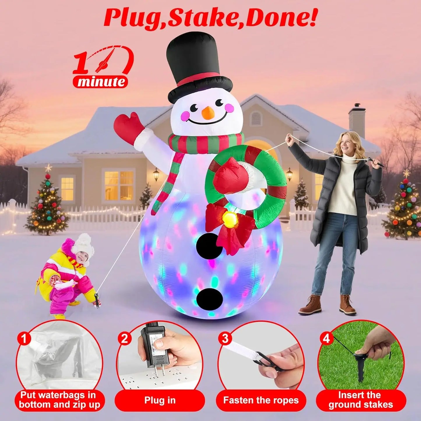 Snowman Inflatable With LED Lights Outdoor Windproof Christmas Decor